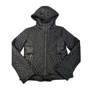 Pink Platinum Women's Black Quilted Hooded Puffer Jacket‎ Zip Front Size S